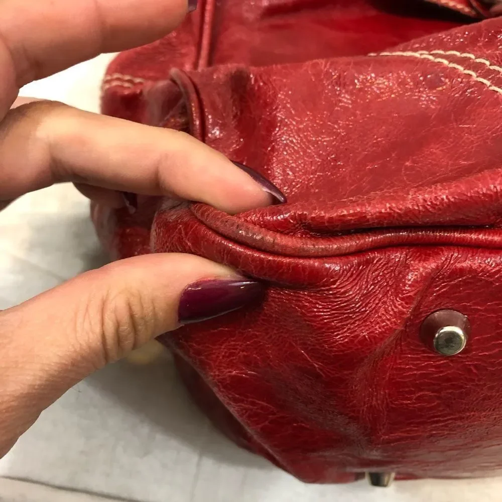 Abro Large Red Leather Italian Made Bag‎ Purse Tote